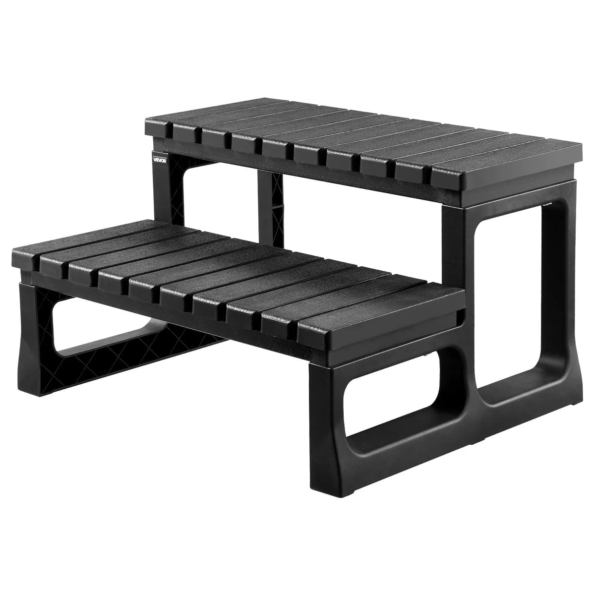 VEVOR Hot Tub Steps, 2-Step Outdoor SPA Stairs, Reinforced PP Steps for Above-Ground and Inflatable Pools, Width 599.5 mm, Weight Capacity up to 145.2 kg, Multipurpose for Patio, Terrace, Deck and Camping, Black