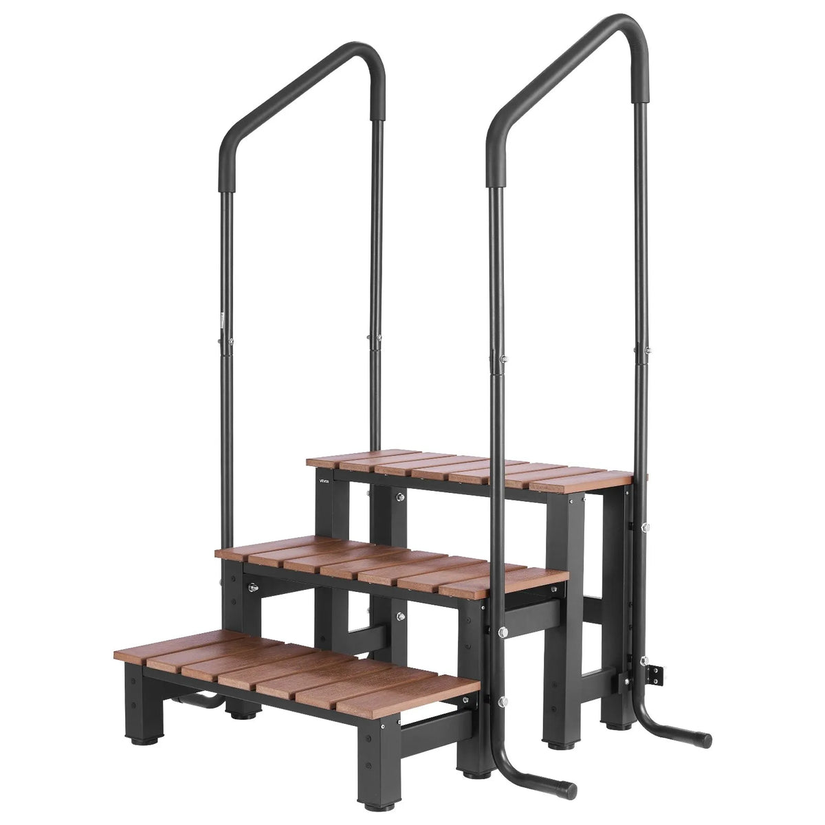 VEVOR burbuļvannas pakāpiens ar roku balstu, 3 pakāpienu āra spa kāpnes, īpaši izturīgas kāpnes virszemes un piepūšamajiem baseiniem, platums 640,1 mm, maksimālā slodze 249,5 kg, piemērotas terasei, lievenim, klājam un piekabēm