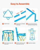 VEVOR Bērnu basketbola statīvs ar 4 groziem, pārnēsājams ar regulējamu augstumu un 3 bumbām, iekštelpām un ārtelpām, piemērots dažāda vecuma bērniem