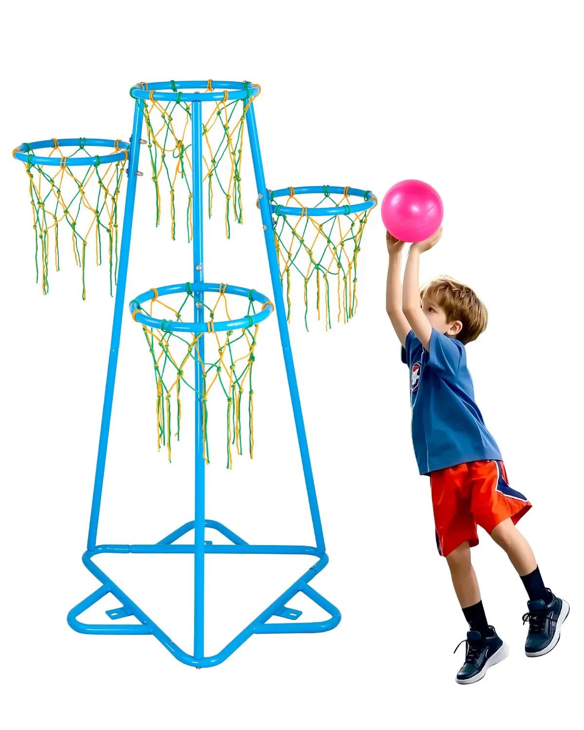 VEVOR Bērnu basketbola statīvs ar 4 groziem, pārnēsājams ar regulējamu augstumu un 3 bumbām, iekštelpām un ārtelpām, piemērots dažāda vecuma bērniem - ZEMLETES.LV