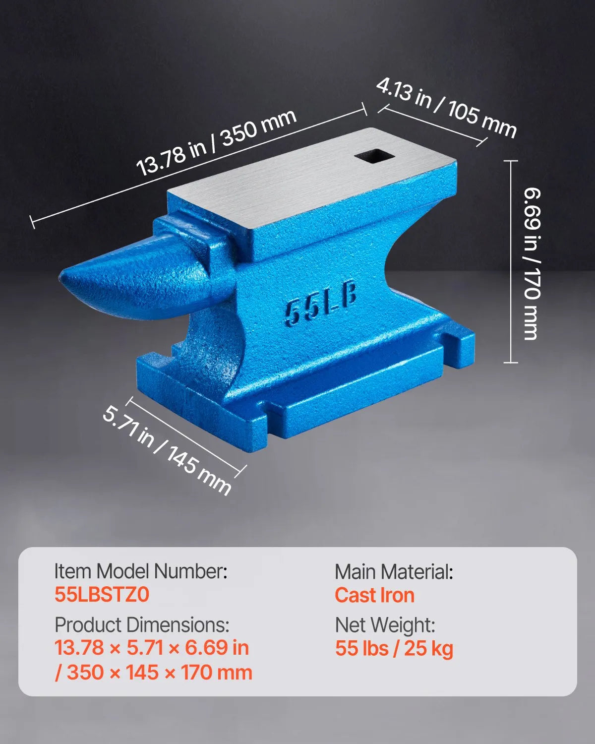 VEVOR Unicorn Cast Iron Anvil 25 kg with Round Horn for Metalworking and Jewellery