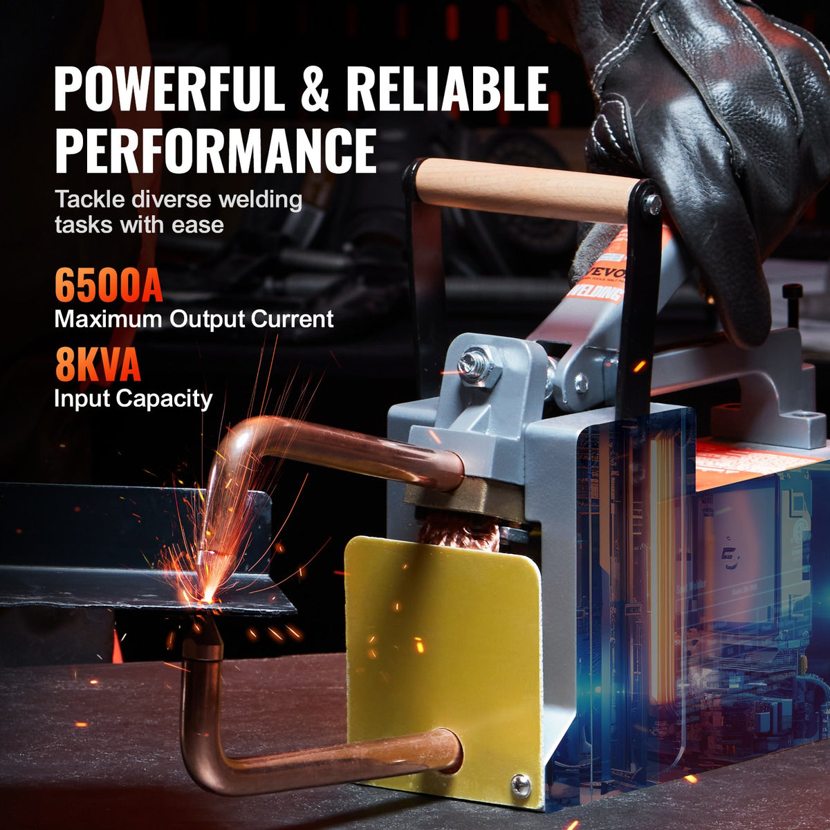 VEVOR DN-100E pārnēsājams punktmetinātājs 8 kVA ar 6500 A strāvu metāla lokšņu metināšanai