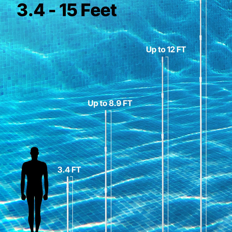VEVOR Teleskopiskais baseina kāts 1–4,6 m, profesionāls regulējams tīrīšanas kāts ar 2 pagarinājuma sekcijām, pastiprināts turētājs tīkliņam, birstei un putekļsūcēja uzgalim