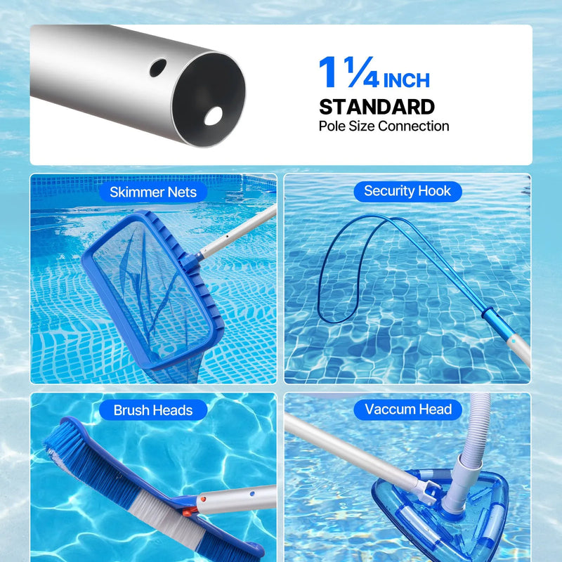 VEVOR Teleskopiskais baseina kāts 1–4,6 m, profesionāls regulējams tīrīšanas kāts ar 2 pagarinājuma sekcijām, pastiprināts turētājs tīkliņam, birstei un putekļsūcēja uzgalim