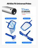VEVOR Peldbaseina tīrīšanas komplekts, 4 vienā, ar 2 noņemamām birstēm (508 mm / 139,7 mm) un 2 baseina tīkliem, paredzēts iebūvējamo un virszemes baseinu tīrīšanai, bez kātiem