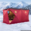 VEVOR zemledus makšķerēšanas telts 6–8 personām, 3,6 × 1,8 × 2 m, 6,27 m², ātri uzstādāma ar 300D Oxford audumu, enkuriem, trosēm un pārnēsāšanas somu, sarkana/melna