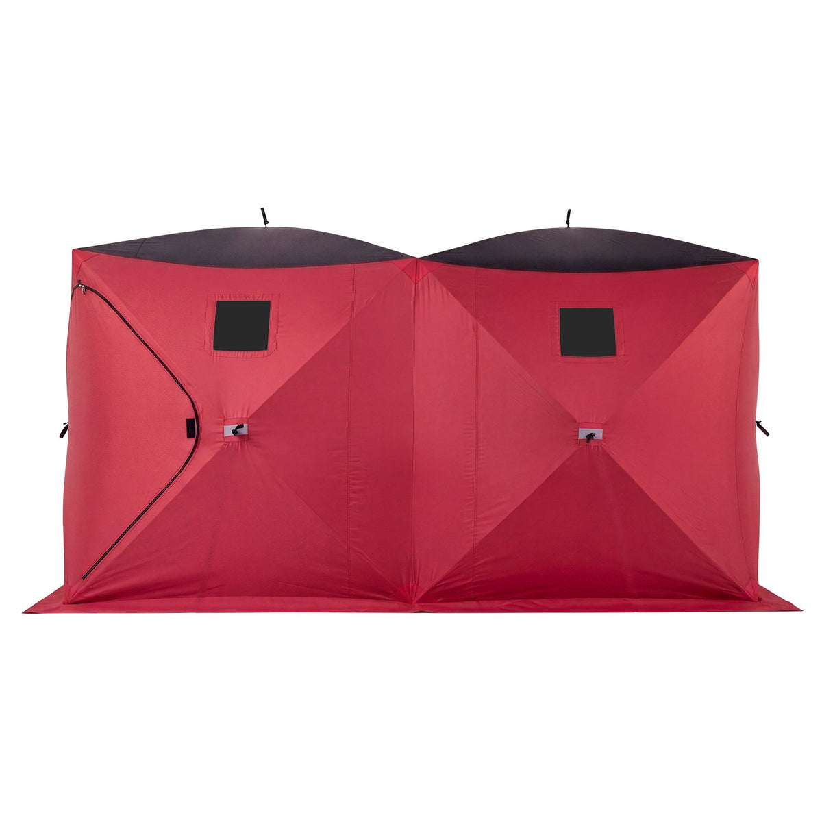 VEVOR zemledus makšķerēšanas telts 6–8 personām, 3,6 × 1,8 × 2 m, 6,27 m², ātri uzstādāma ar 300D Oxford audumu, enkuriem, trosēm un pārnēsāšanas somu, sarkana/melna