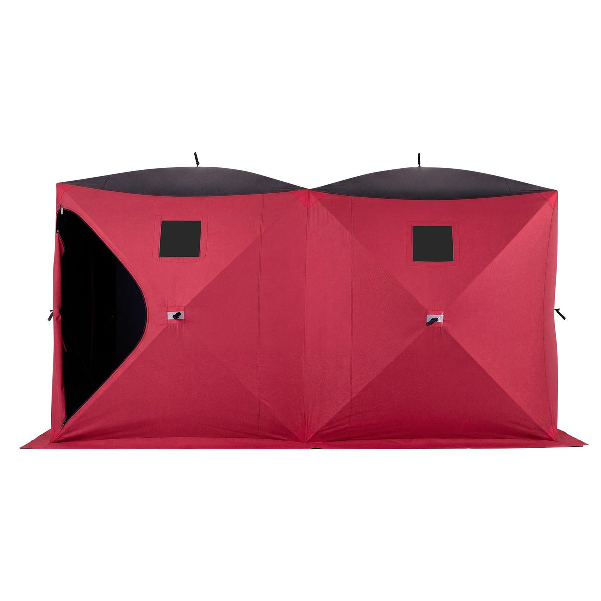 VEVOR zemledus makšķerēšanas telts 6–8 personām, 3,6 × 1,8 × 2 m, 6,27 m², ātri uzstādāma ar 300D Oxford audumu, enkuriem, trosēm un pārnēsāšanas somu, sarkana/melna