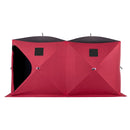 VEVOR zemledus makšķerēšanas telts 6–8 personām, 3,6 × 1,8 × 2 m, 6,27 m², ātri uzstādāma ar 300D Oxford audumu, enkuriem, trosēm un pārnēsāšanas somu, sarkana/melna
