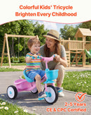 VEVOR bērnu trīsritenis 2–5 gadiem ar regulējamu sēdekli, uzglabāšanas grozu un oglekļa tērauda rāmi, trīsritenis āra aktivitātēm zēniem un meitenēm