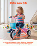 VEVOR bērnu trīsritenis 2–5 gadiem ar regulējamu sēdekli, uzglabāšanas grozu un oglekļa tērauda rāmi, trīsritenis āra aktivitātēm zēniem un meitenēm