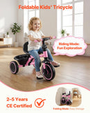 VEVOR bērnu trīsritenis 2–5 gadiem, salokāms ar regulējamu sēdekli, uzglabāšanas nodalījumu un oglekļa tērauda rāmi, trīsritenis āra aktivitātēm zēniem un meitenēm