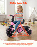 VEVOR bērnu trīsritenis 2–5 gadiem, salokāms ar regulējamu sēdekli, uzglabāšanas nodalījumu un oglekļa tērauda rāmi, trīsritenis āra aktivitātēm zēniem un meitenēm