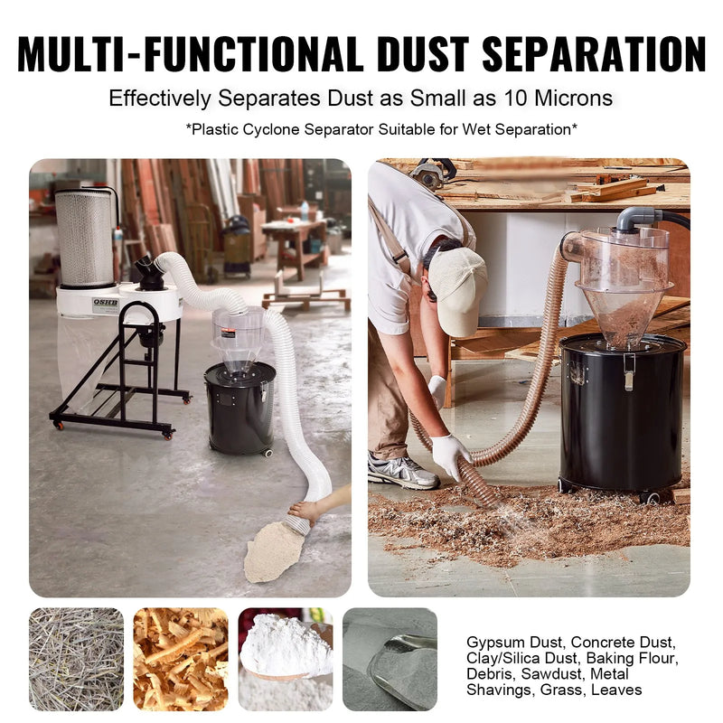 VEVOR cikona putekļu separators, 10,16 cm modernizējams cikona separators putekļu savācējiem, ABS putekļu atdalītājs ar 5,08 cm ārējā diametra savienotāju un šļūteni mitrās/sausās tīrīšanas putekļsūcējiem, piemērots 18,9–37,85 l tvertnei