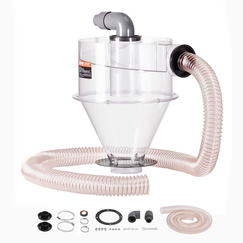 VEVOR cikona putekļu separators, 10,16 cm modernizējams cikona separators putekļu savācējiem, ABS putekļu atdalītājs ar 5,08 cm ārējā diametra savienotāju un šļūteni mitrās/sausās tīrīšanas putekļsūcējiem, piemērots 18,9–37,85 l tvertnei