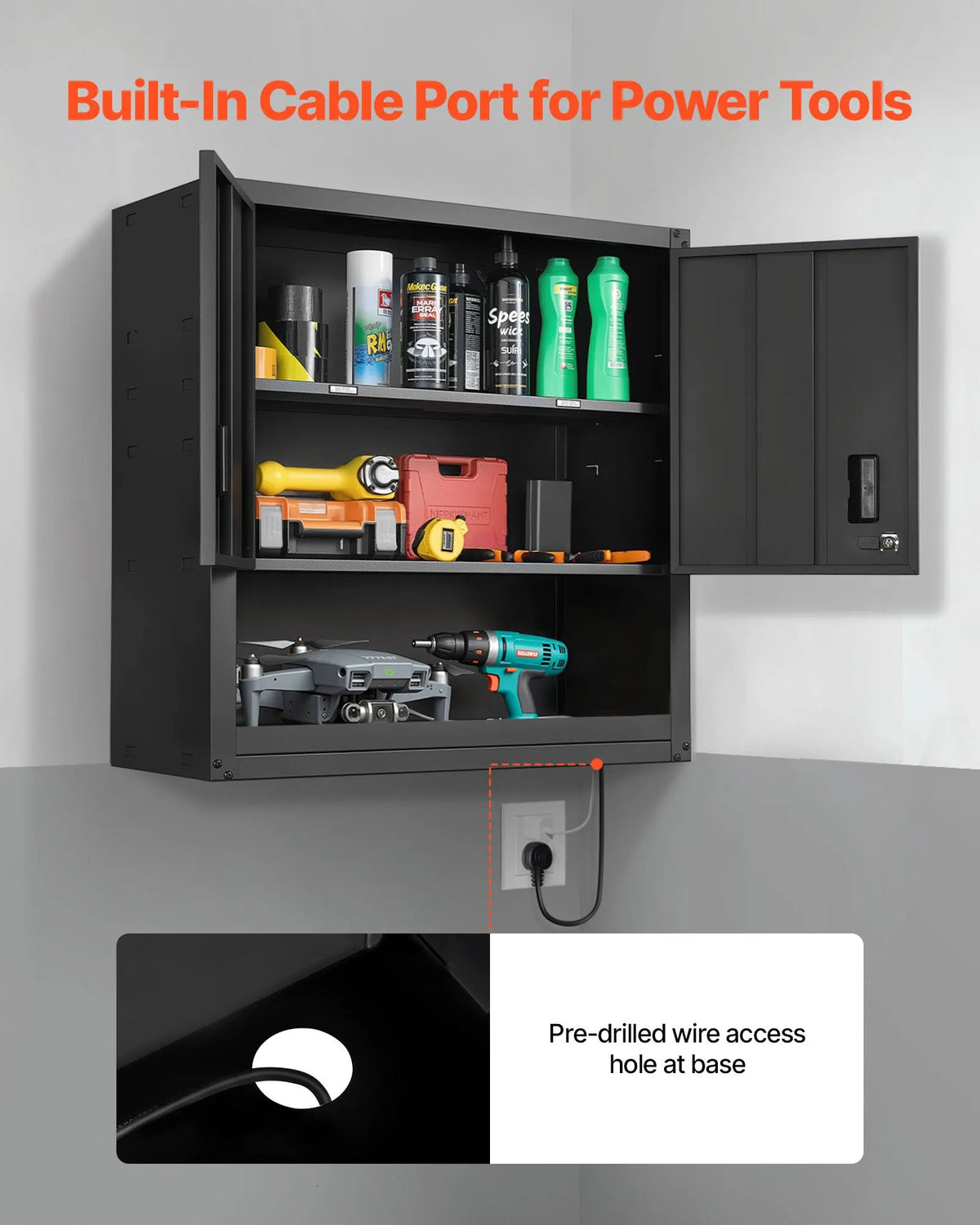 VEVORi metallist seinakapp 762 × 305 × 762 mm, terasest riputatav hoiukapp lukustatavate ustega ja reguleeritavate riiulitega garaažile, keldrile, köögile, töökojale ja laole, must.