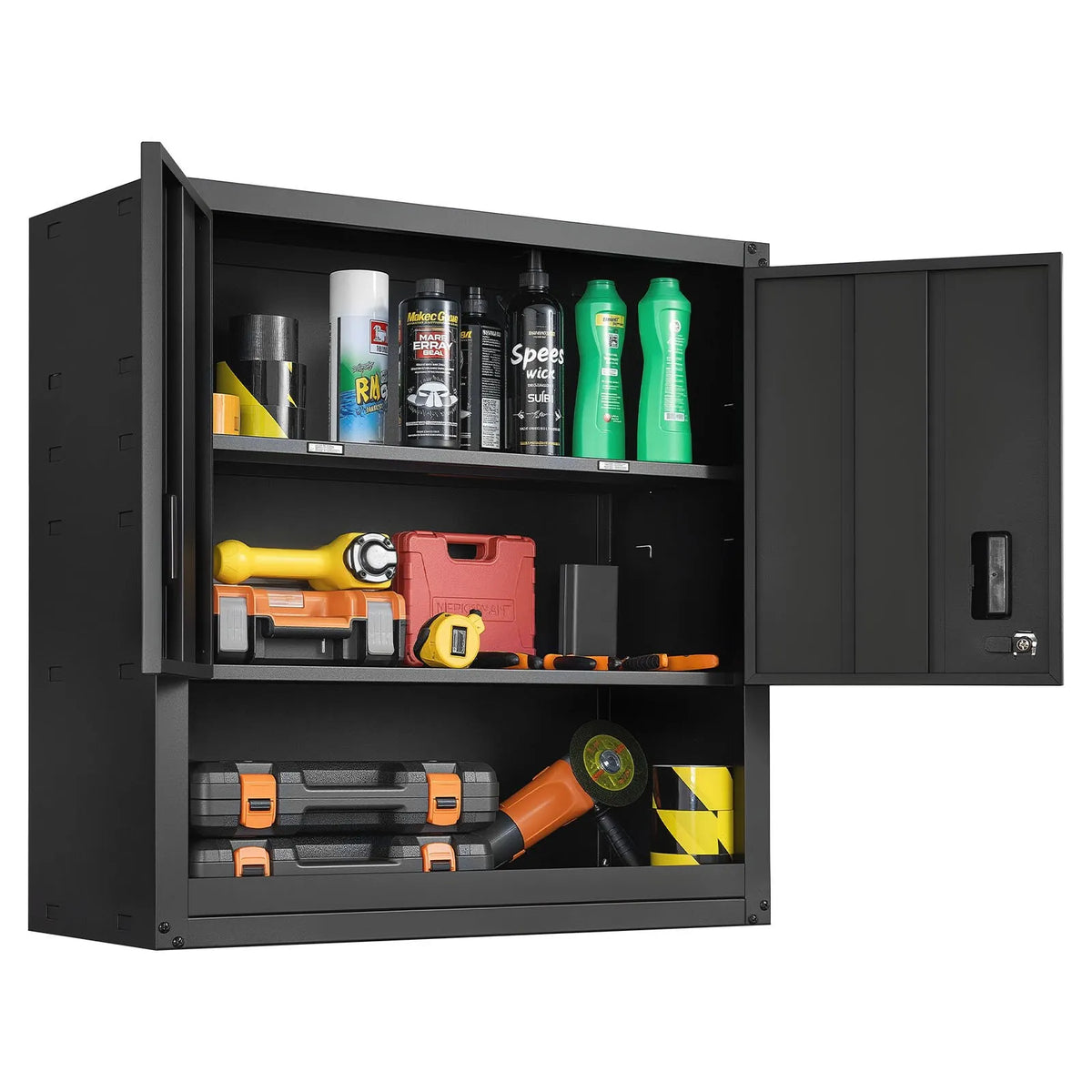 VEVORi metallist seinakapp 762 × 305 × 762 mm, terasest riputatav hoiukapp lukustatavate ustega ja reguleeritavate riiulitega garaažile, keldrile, köögile, töökojale ja laole, must.