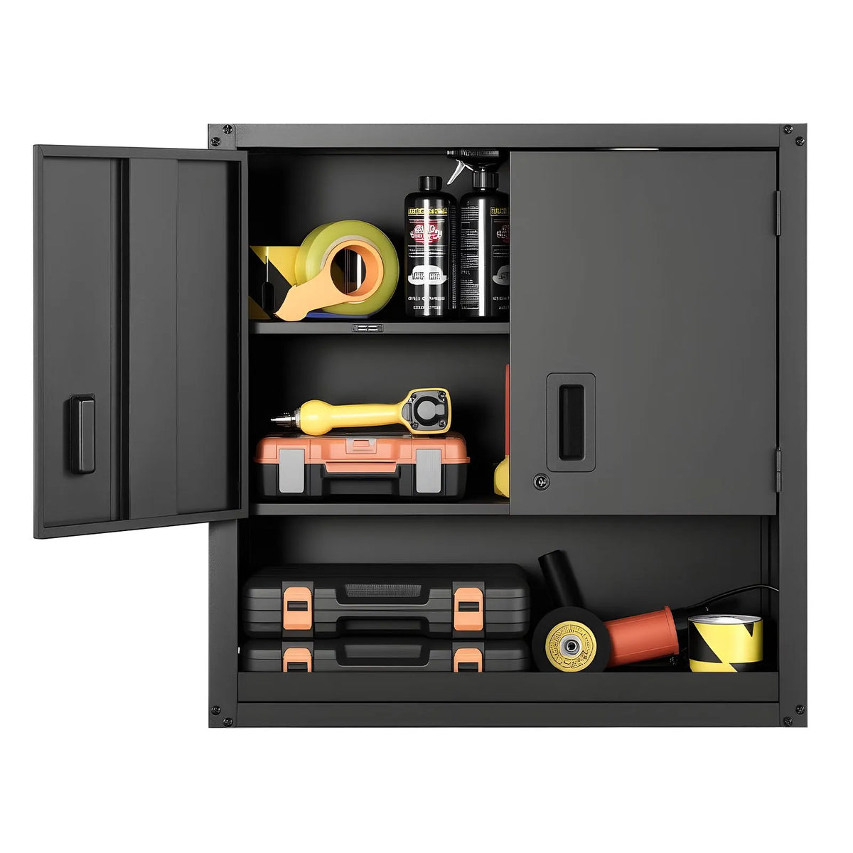 VEVORi metallist seinakapp 762 × 305 × 762 mm, terasest riputatav hoiukapp lukustatavate ustega ja reguleeritavate riiulitega garaažile, keldrile, köögile, töökojale ja laole, must.