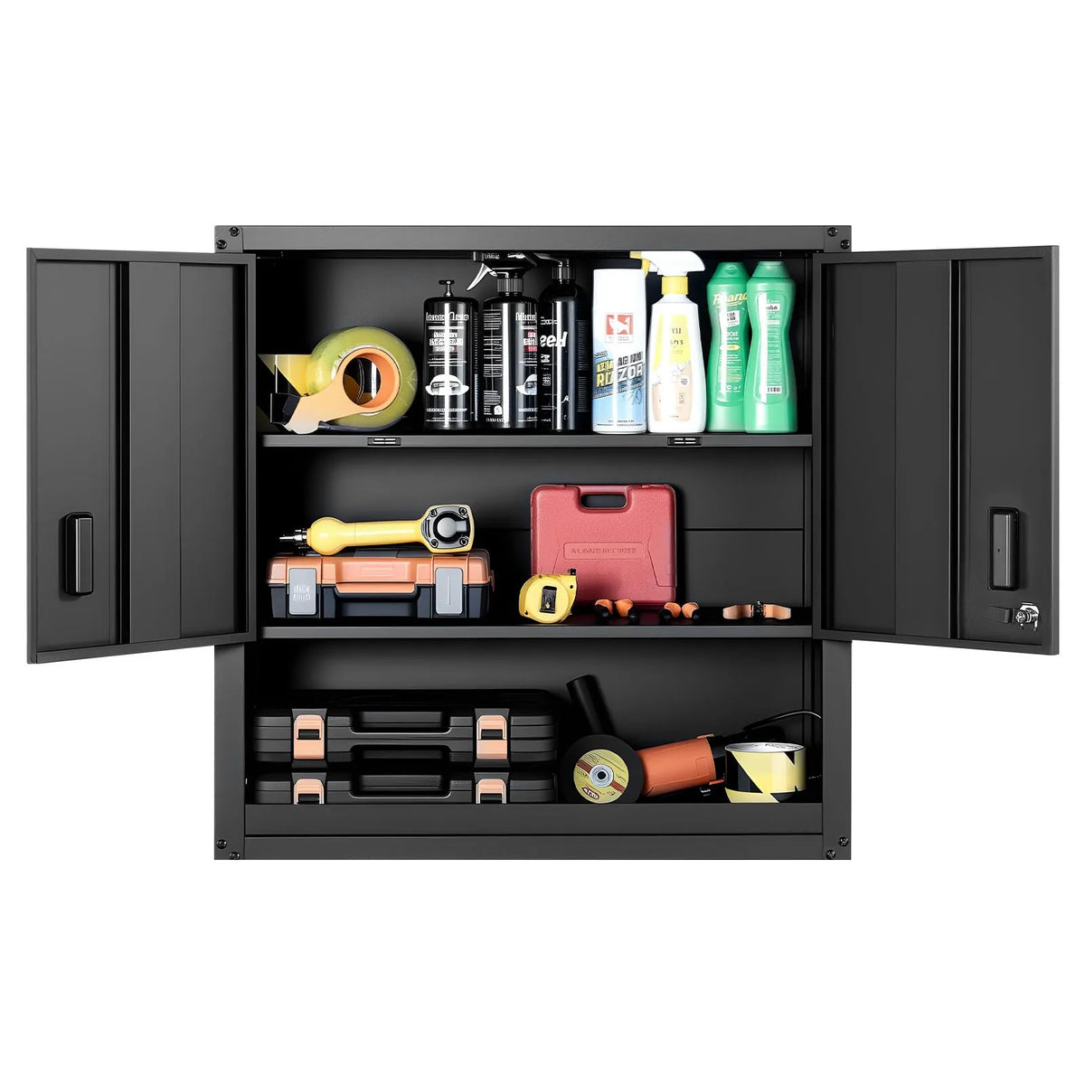 VEVORi metallist seinakapp 762 × 305 × 762 mm, terasest riputatav hoiukapp lukustatavate ustega ja reguleeritavate riiulitega garaažile, keldrile, köögile, töökojale ja laole, must.