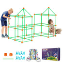 VEVOR Bērnu forta būvēšanas komplekts, 140 gab., tumsā spīdoša STEM konstrukcijas rotaļlieta, izglītojoša dāvana zēniem un meitenēm no 4–8+ gadiem, iekštelpu un āra spēļu telts būvēšanas komplekts ar 96 stieņiem un 44 savienojuma lodēm