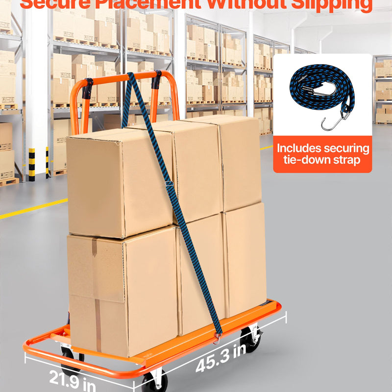 VEVOR paneļu transportēšanas ratiņi līdz 816 kg ar 4 grozāmiem riteņiem, tērauda konstrukcija ar stiprinājuma siksnu saplāksnim, ģipškartonam un stiklam, oranži - ZEMLETES.LV