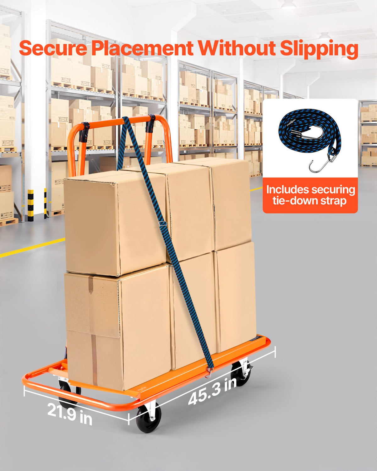 VEVOR paneļu transportēšanas ratiņi līdz 816 kg ar 4 grozāmiem riteņiem, tērauda konstrukcija ar stiprinājuma siksnu saplāksnim, ģipškartonam un stiklam, oranži - ZEMLETES.LV