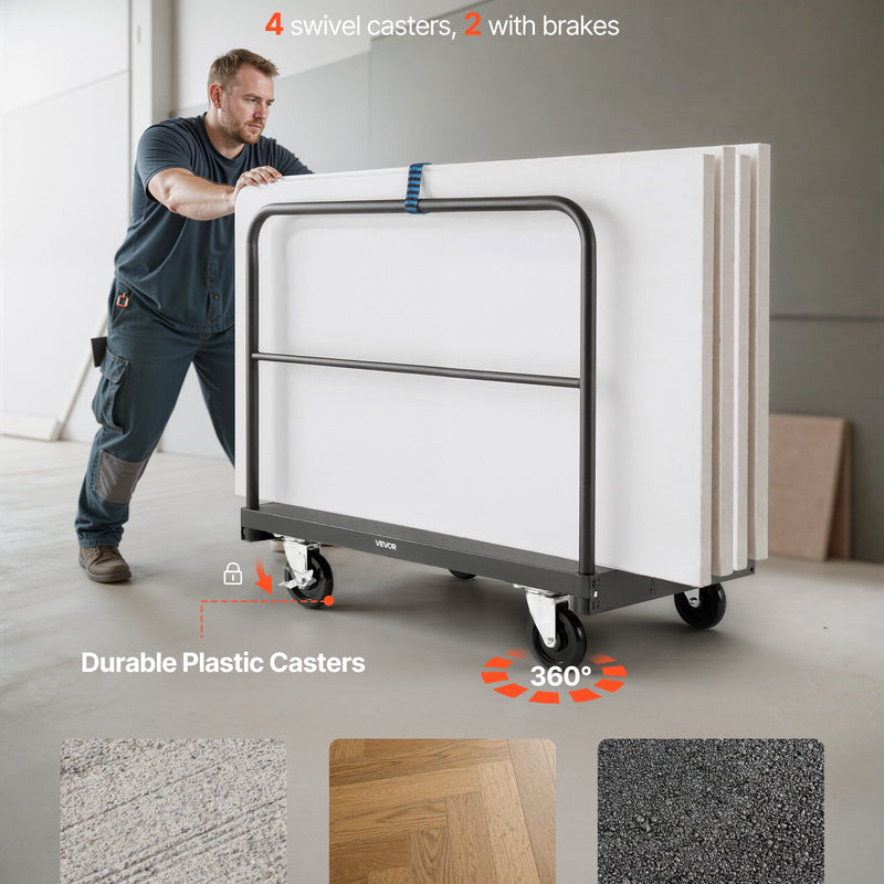 VEVOR 2 - in - 1 paneļu un platformas ratiņi līdz 816 kg, tērauda konstrukcija ar 3 sānu rokturiem un grozāmiem riteņiem, piemēroti noliktavām, darbnīcām un būvlaukumiem, melni - ZEMLETES.LV