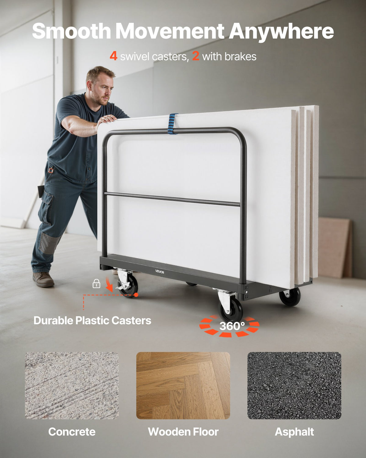 VEVOR 2 - in - 1 paneļu un platformas ratiņi līdz 816 kg, tērauda konstrukcija ar 3 sānu rokturiem un grozāmiem riteņiem, piemēroti noliktavām, darbnīcām un būvlaukumiem, melni - ZEMLETES.LV