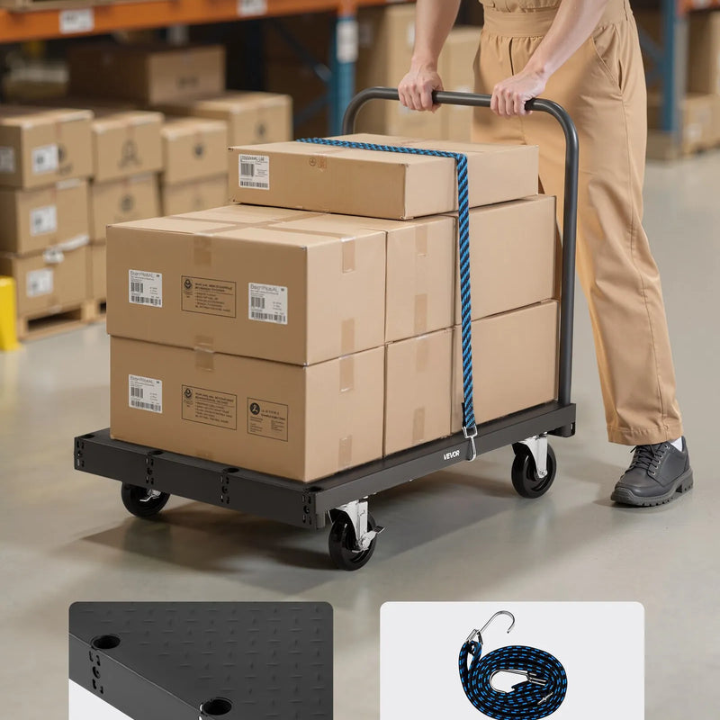 VEVOR 2 - in - 1 paneļu un platformas ratiņi līdz 816 kg, tērauda konstrukcija ar 3 sānu rokturiem un grozāmiem riteņiem, piemēroti noliktavām, darbnīcām un būvlaukumiem, melni - ZEMLETES.LV