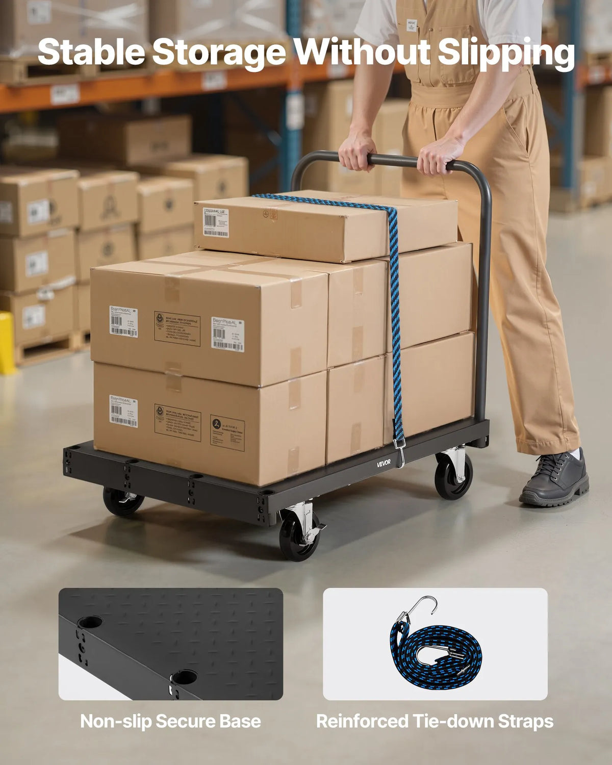 VEVOR 2 - in - 1 paneļu un platformas ratiņi līdz 816 kg, tērauda konstrukcija ar 3 sānu rokturiem un grozāmiem riteņiem, piemēroti noliktavām, darbnīcām un būvlaukumiem, melni - ZEMLETES.LV