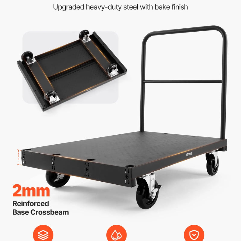 VEVOR 2 - in - 1 paneļu un platformas ratiņi līdz 816 kg, tērauda konstrukcija ar 3 sānu rokturiem un grozāmiem riteņiem, piemēroti noliktavām, darbnīcām un būvlaukumiem, melni - ZEMLETES.LV