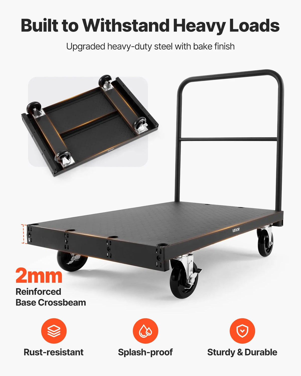 VEVOR 2 - in - 1 paneļu un platformas ratiņi līdz 816 kg, tērauda konstrukcija ar 3 sānu rokturiem un grozāmiem riteņiem, piemēroti noliktavām, darbnīcām un būvlaukumiem, melni - ZEMLETES.LV