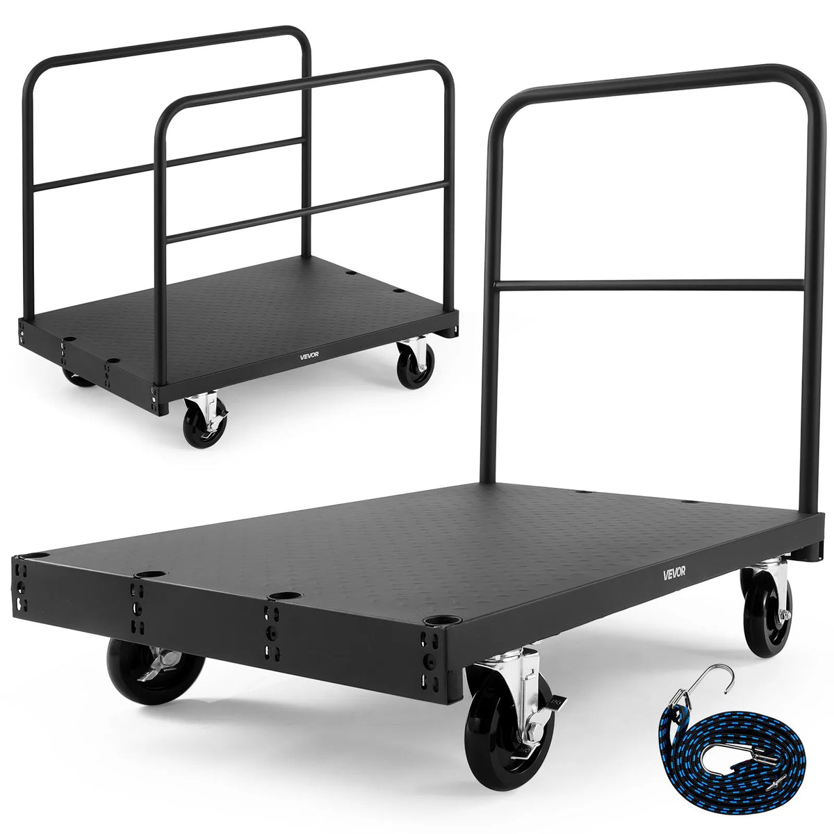 VEVOR 2 - in - 1 paneļu un platformas ratiņi līdz 816 kg, tērauda konstrukcija ar 3 sānu rokturiem un grozāmiem riteņiem, piemēroti noliktavām, darbnīcām un būvlaukumiem, melni - ZEMLETES.LV