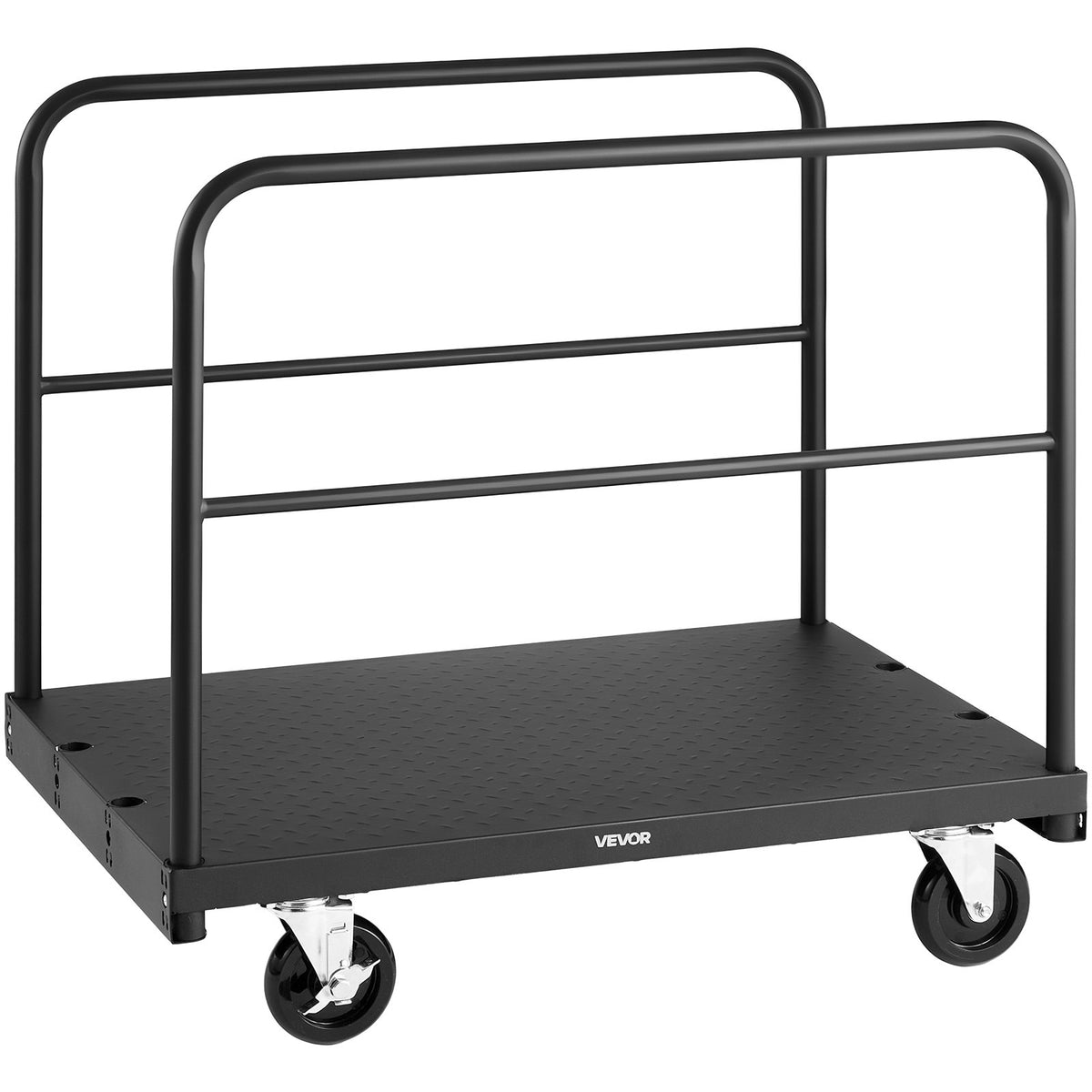 VEVOR 2 - in - 1 paneļu un platformas ratiņi līdz 816 kg, tērauda konstrukcija ar 3 sānu rokturiem un grozāmiem riteņiem, piemēroti noliktavām, darbnīcām un būvlaukumiem, melni - ZEMLETES.LV