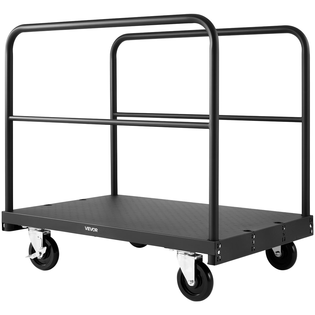 VEVOR 2 - in - 1 paneļu un platformas ratiņi līdz 816 kg, tērauda konstrukcija ar 3 sānu rokturiem un grozāmiem riteņiem, piemēroti noliktavām, darbnīcām un būvlaukumiem, melni - ZEMLETES.LV