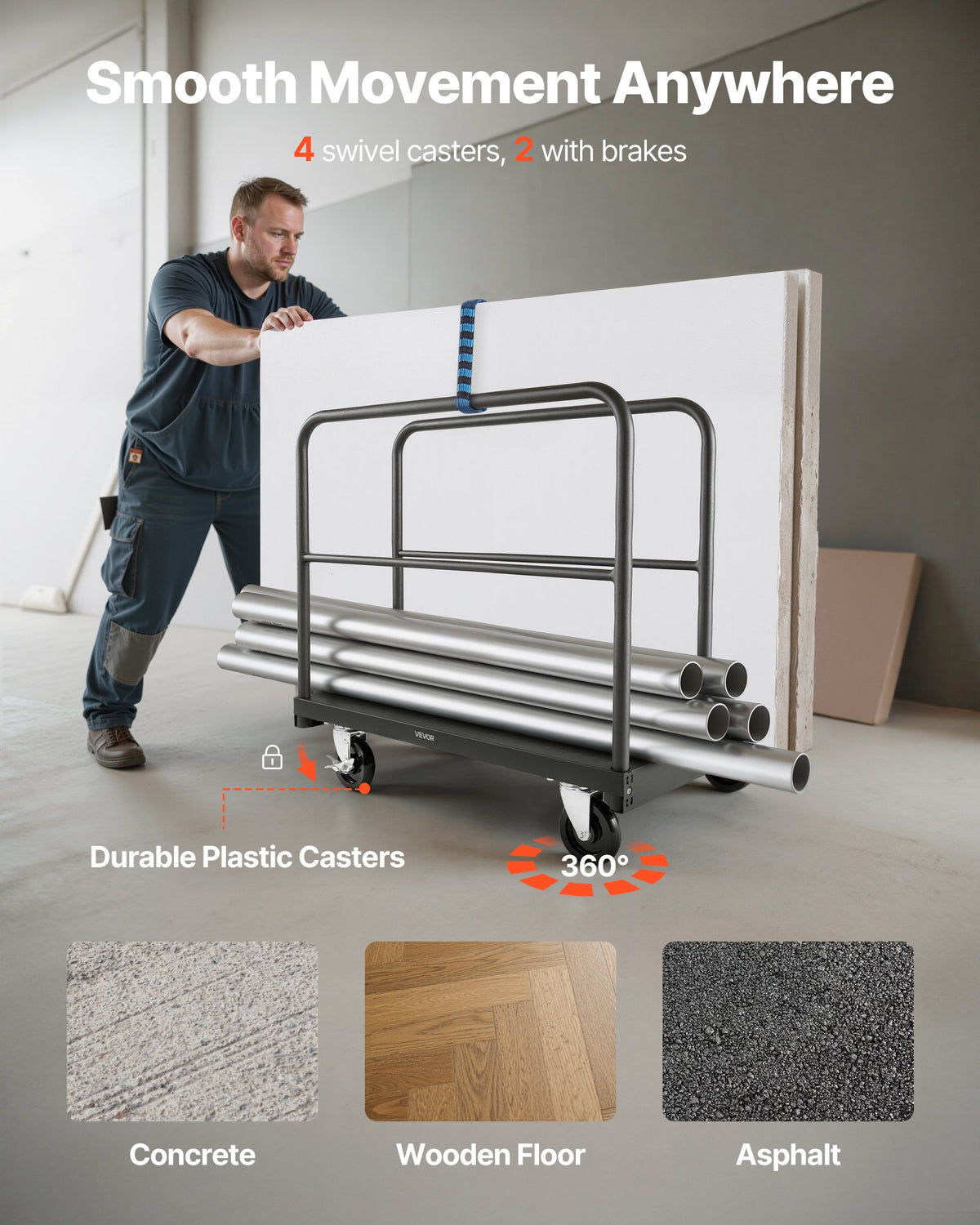 VEVOR 2 - in - 1 paneļu un platformas ratiņi līdz 816 kg, tērauda konstrukcija ar 4 sānu margām un grozāmiem riteņiem, piemēroti noliktavām, darbnīcām un būvlaukumiem, melni - ZEMLETES.LV