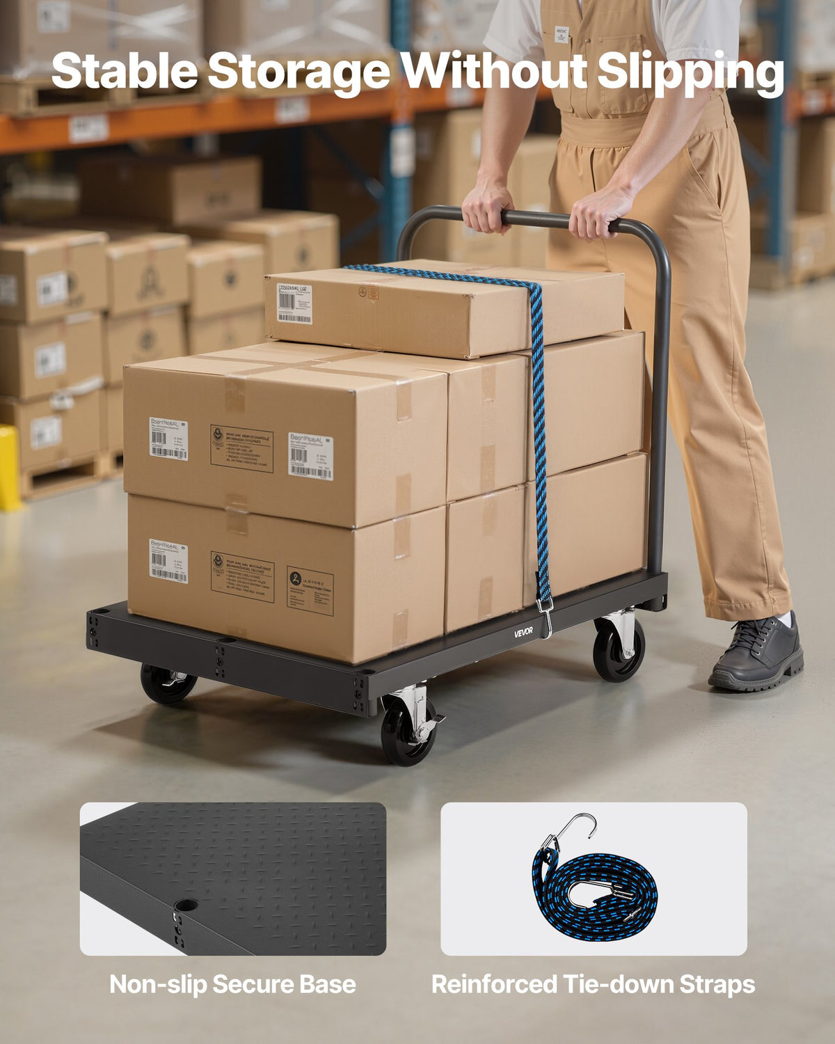 VEVOR 2 - in - 1 paneļu un platformas ratiņi līdz 816 kg, tērauda konstrukcija ar 4 sānu margām un grozāmiem riteņiem, piemēroti noliktavām, darbnīcām un būvlaukumiem, melni - ZEMLETES.LV