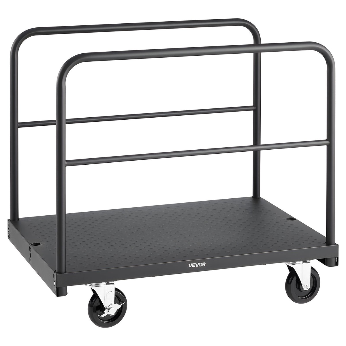 VEVOR 2 - in - 1 paneļu un platformas ratiņi līdz 816 kg, tērauda konstrukcija ar 4 sānu margām un grozāmiem riteņiem, piemēroti noliktavām, darbnīcām un būvlaukumiem, melni - ZEMLETES.LV