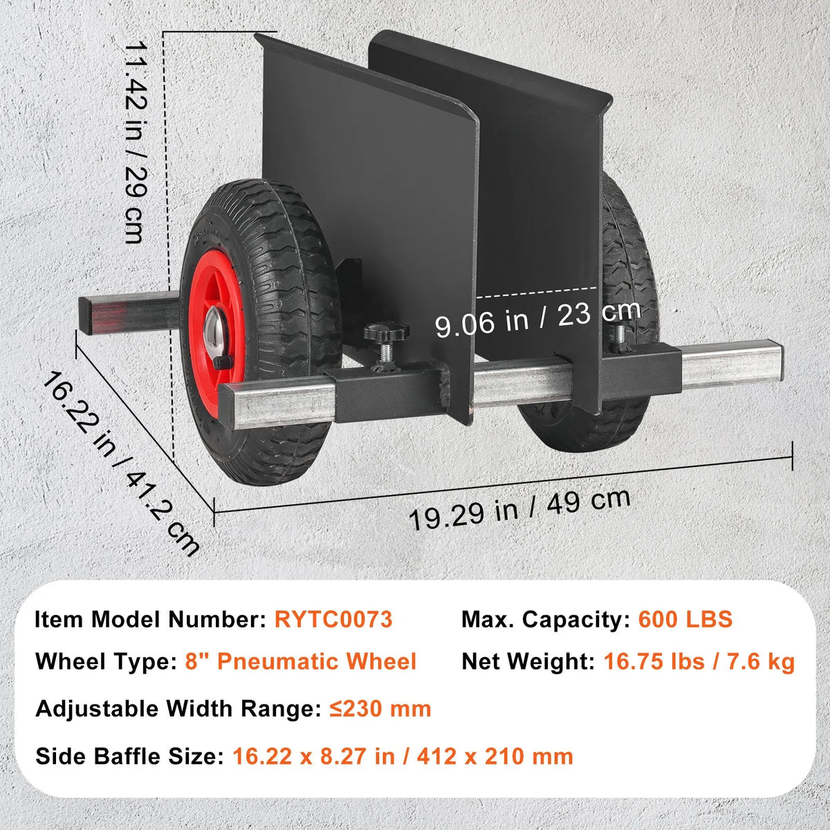 VEVOR paneļu ratiņi līdz 272 kg ar 203 mm pneimatiskajiem riteņiem, piemēroti ģipškartona, durvju un citu lielgabarīta materiālu pārvietošanai - ZEMLETES.LV