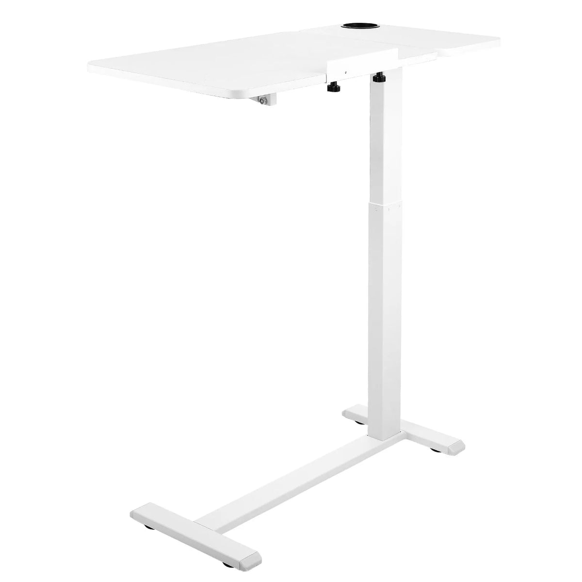 VEVOR mobilais virsgultas galds, 80 × 40 cm, balts, ar regulējamu augstumu, noliecamu galda virsmu un krūzes turētāju
