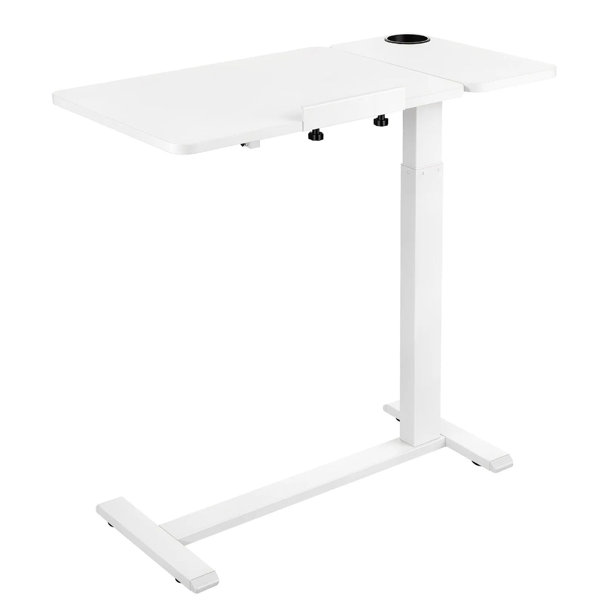VEVOR mobilais virsgultas galds, 80 × 40 cm, balts, ar regulējamu augstumu, noliecamu galda virsmu un krūzes turētāju