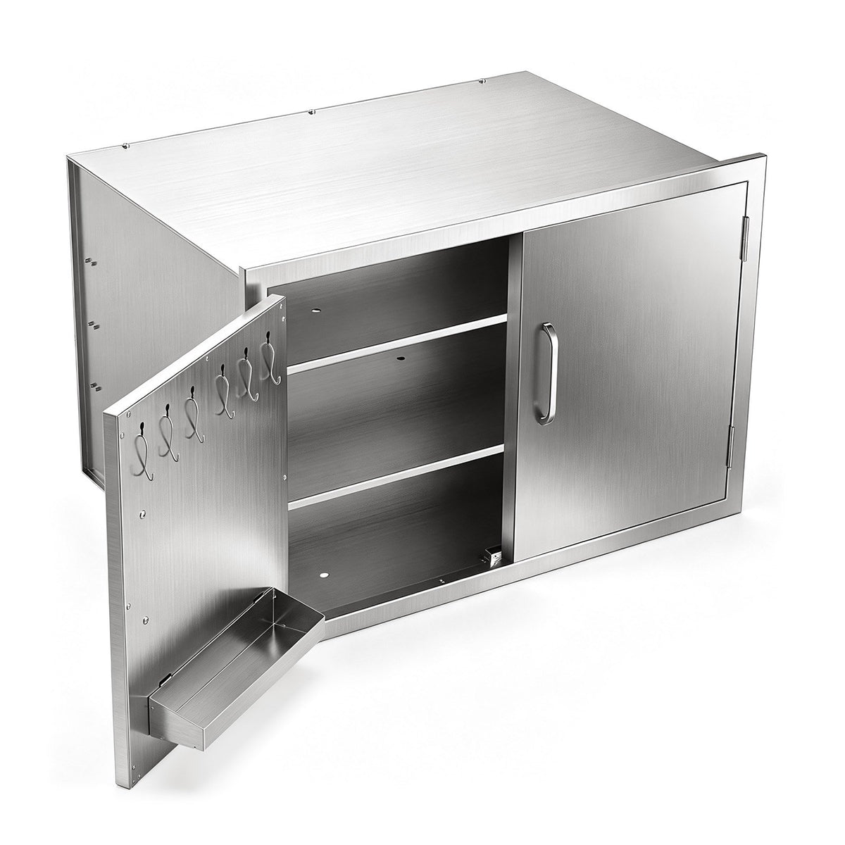 VEVOR āra virtuves skapītis grila salai ar 3 līmeņu uzglabāšanas vietu, rokturi, 76 × 52 × 52 cm, grilēšanas piederumu un virtuves piederumu glabāšanai