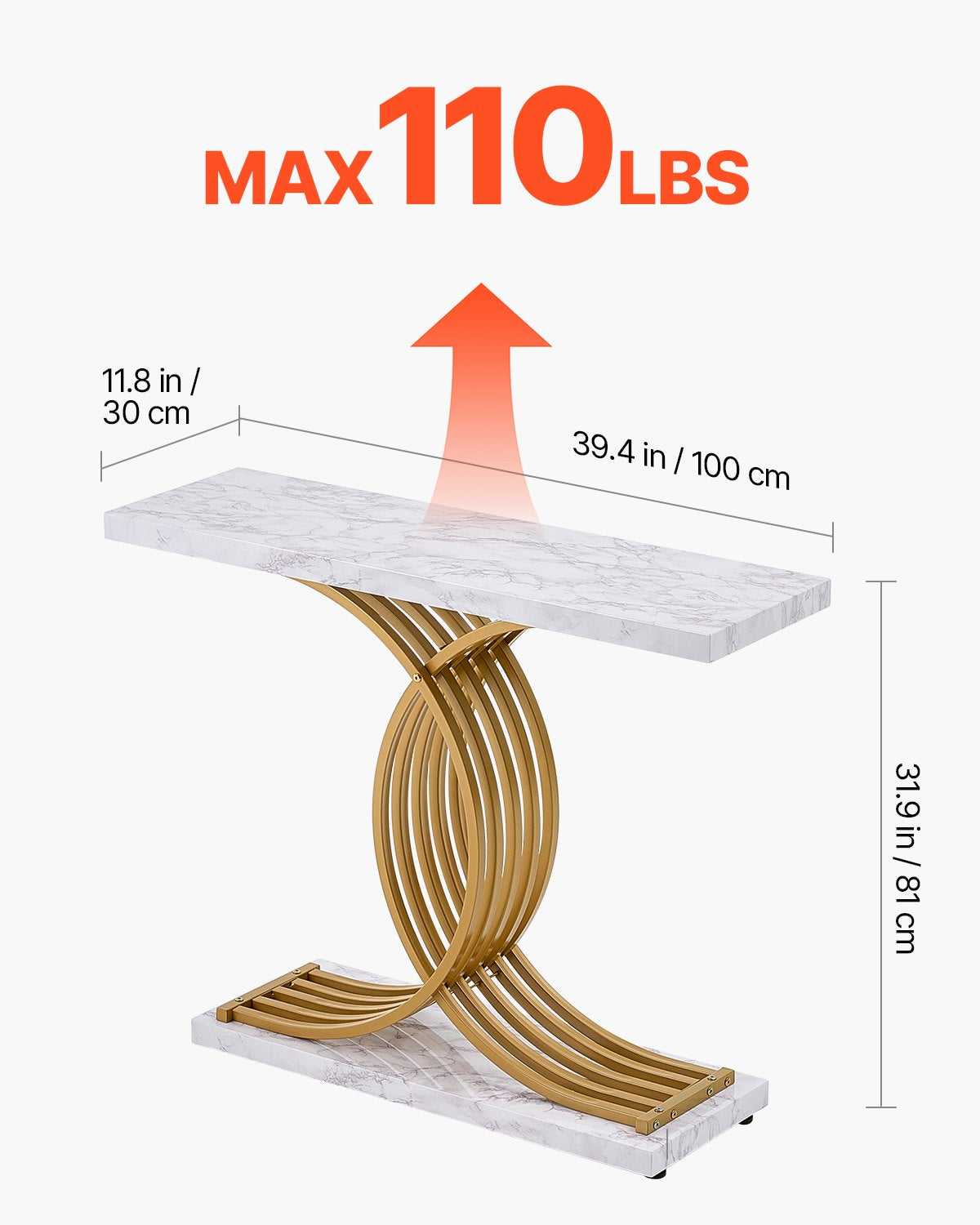 VEVOR šaurs konsoles galds aiz dīvāna, 100 × 30 × 81 cm, 1 līmenis, MDF virsma un metāla rāmis