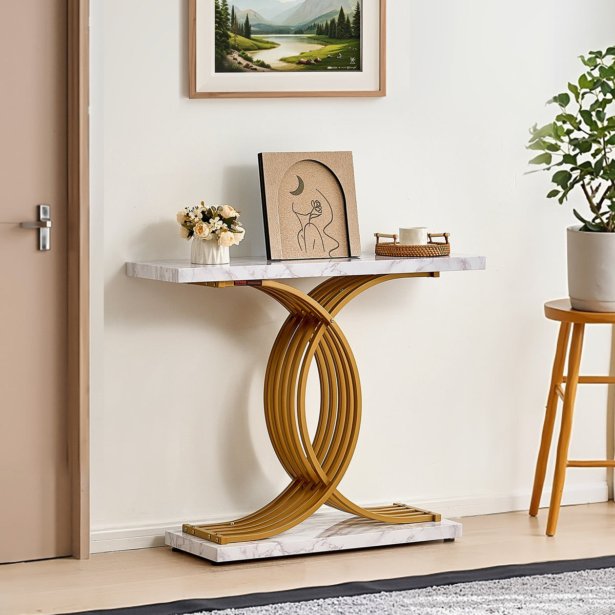 VEVOR šaurs konsoles galds aiz dīvāna, 100 × 30 × 81 cm, 1 līmenis, MDF virsma un metāla rāmis