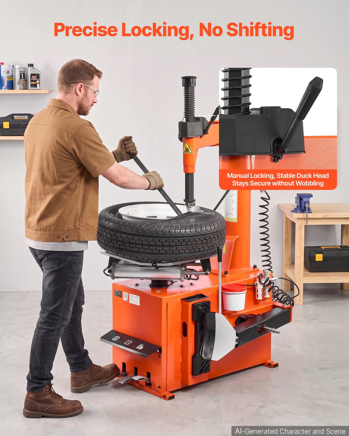 VEVOR elektriskā riepu montāžas iekārta, 1100 W, pedāļu vadība, diskiem ar ārējo fiksāciju 254–457 mm un iekšējo fiksāciju 305–559 mm