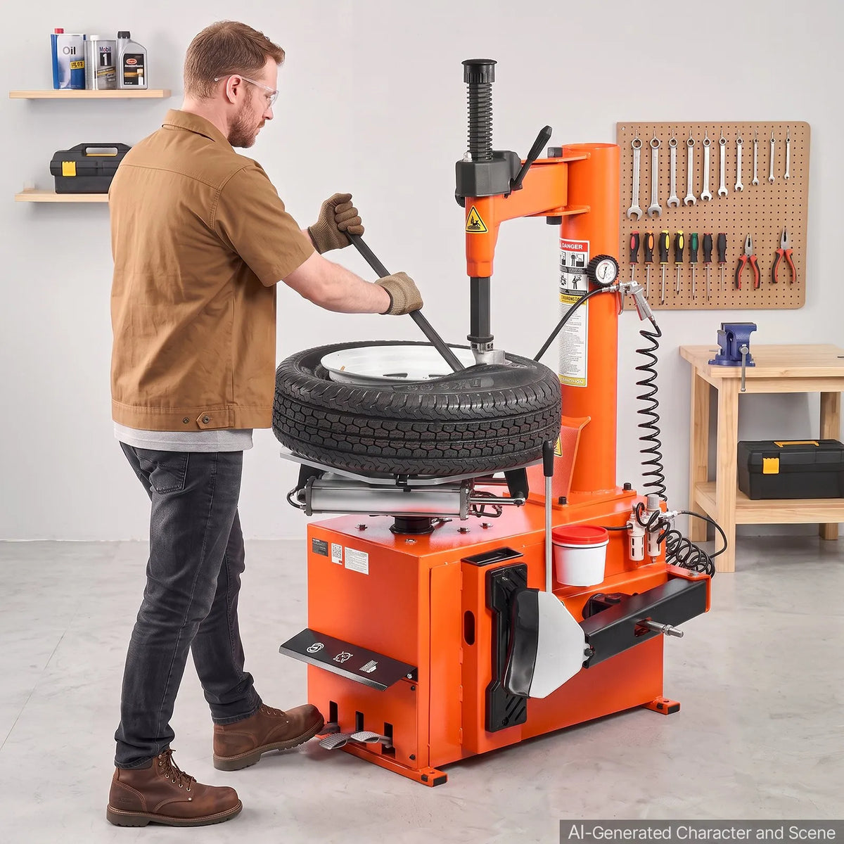 VEVOR elektriskā riepu montāžas iekārta, 1100 W, pedāļu vadība, diskiem ar ārējo fiksāciju 254–457 mm un iekšējo fiksāciju 305–559 mm