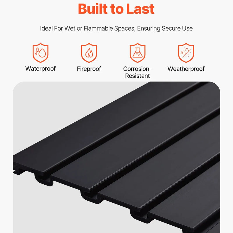 VEVOR Slatwall rievoto sienas paneļu sistēma, 1220 × 1220 mm, PVC modulāri sienas paneļi melnā krāsā, viegli uzstādāma, pielāgojama un piegriežama uzglabāšanas un demonstrēšanas sistēma, garāžai, darbnīcai, veikalam un mājai