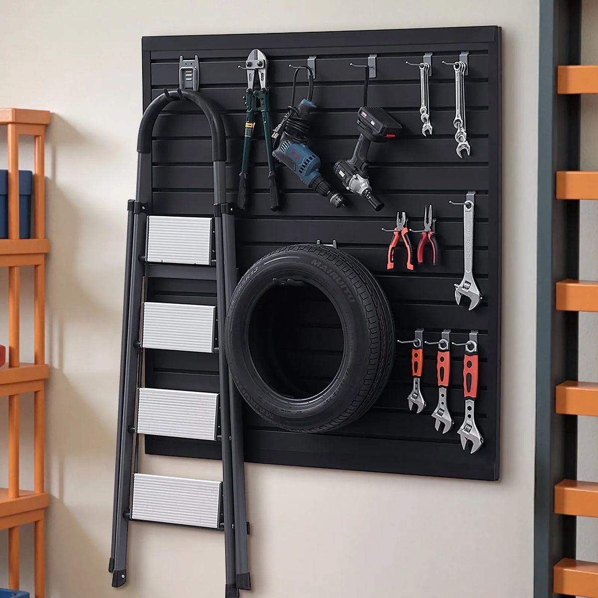Система рифленых стеновых панелей VEVOR Slatwall, 1220 × 1220 мм, модульные стеновые панели из ПВХ чёрного цвета, простая в установке, адаптируемая и поддающаяся обрезке система для хранения и демонстрации товаров, для гаража, мастерской, магазина и дома
