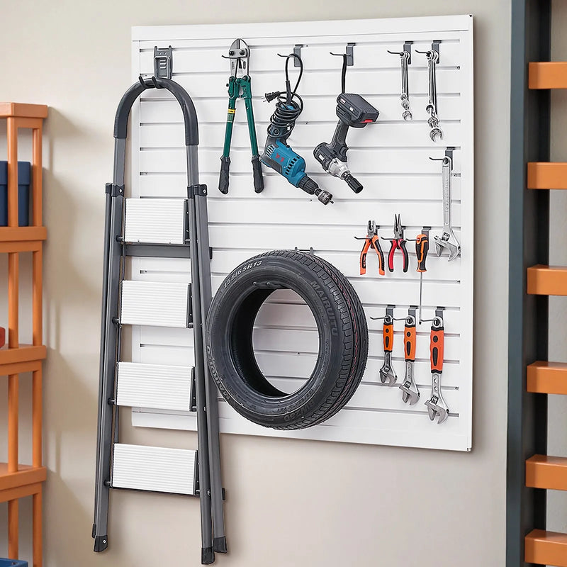 VEVOR Slatwall rievoto sienas paneļu sistēma, 1220 × 1220 mm, PVC modulāri sienas paneļi baltā krāsā, viegli uzstādāma, pielāgojama un piegriežama uzglabāšanas un demonstrēšanas sistēma, garāžai, darbnīcai, veikalam un mājai