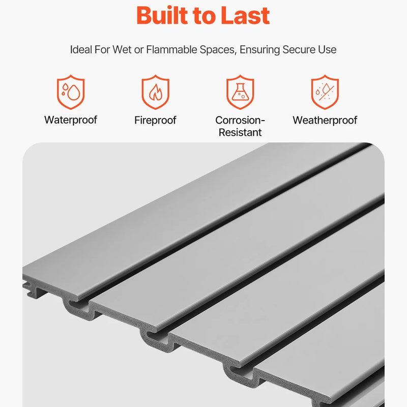 VEVOR Slatwall rievoto sienas paneļu sistēma, 2440 × 1220 mm, PVC sienas paneļi ar piederumiem, pelēka modulāra uzglabāšanas un demonstrēšanas sistēma, viegli uzstādāma, pielāgojama un piegriežama, garāžai, darbnīcai, veikalam un mājai